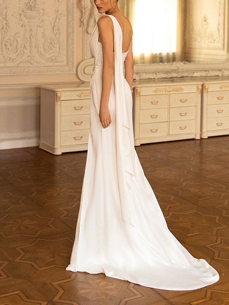 Women's Strapless Sequin Ruched Asymmetric Maxi Dress