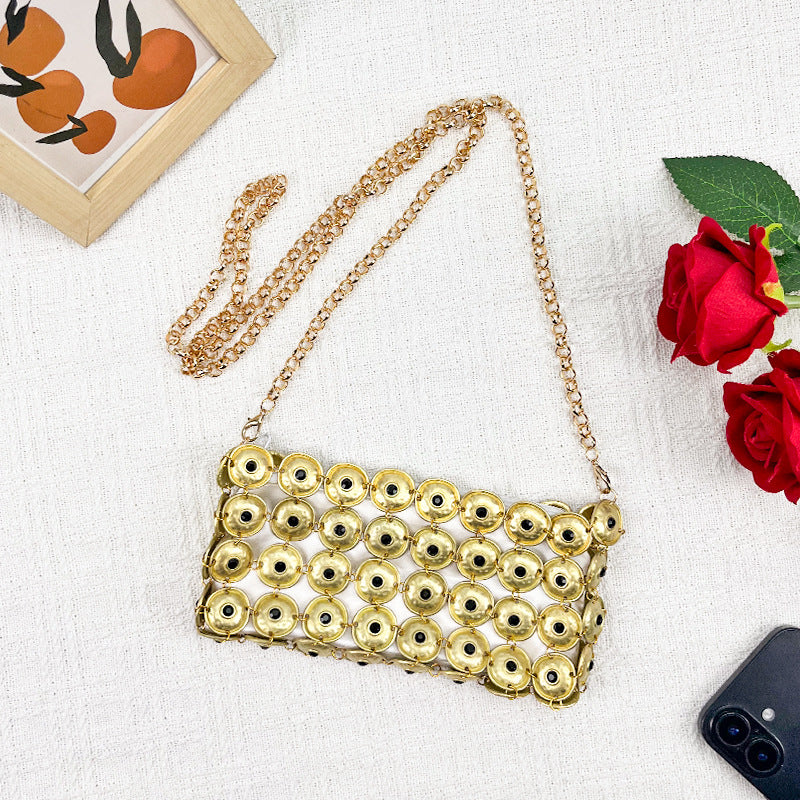 Women's Gold Chain Woven Crossbody Bag
