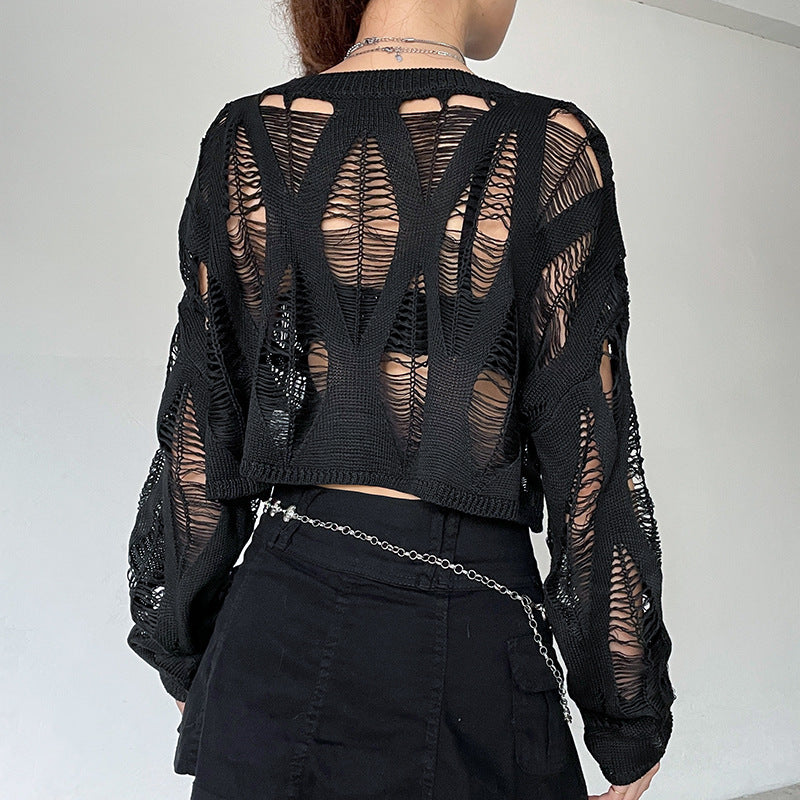 Women's Clothing Spring Women Clothes Sweater Sexy Loose Fitting Cropped Openwork Knitted Top