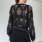 Women's Clothing Spring Women Clothes Sweater Sexy Loose Fitting Cropped Openwork Knitted Top