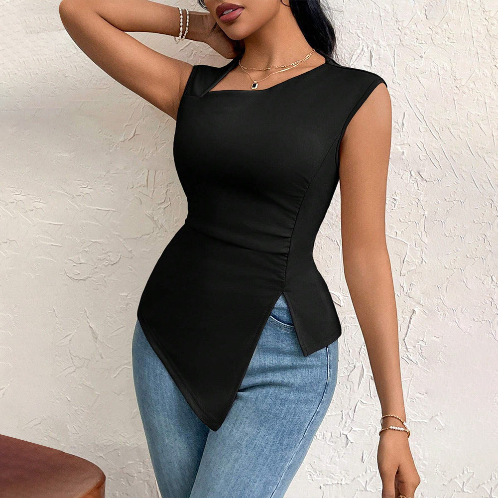 Asymmetric Collar Slim Fit Top