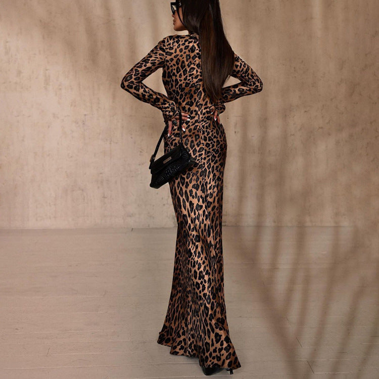 Round Neck Long Leopard Print High Waist