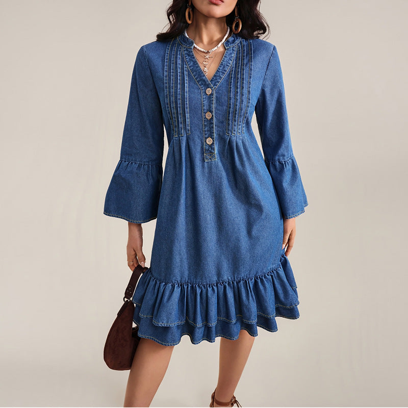 Women's Loose-Fit Long-Sleeve Denim Dress