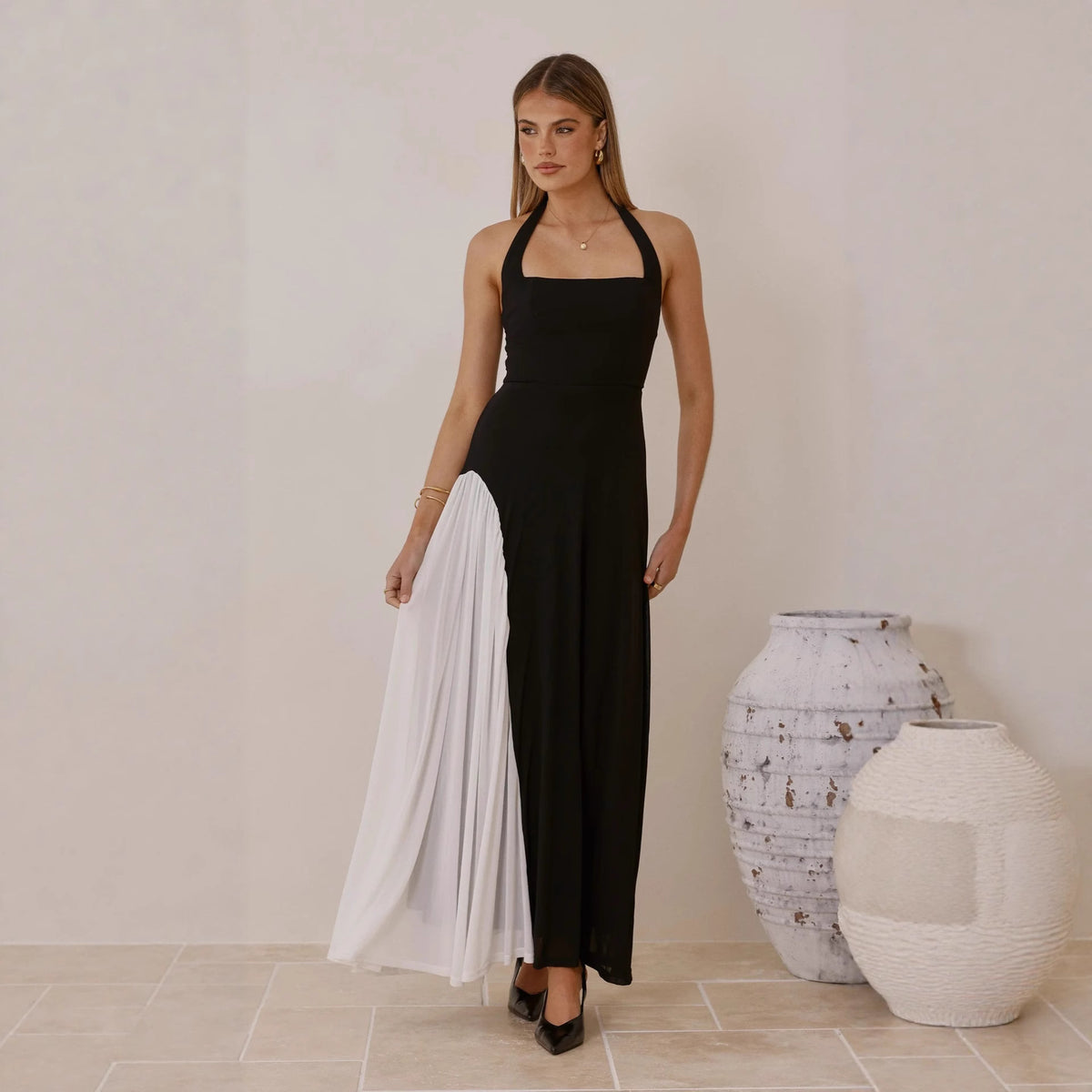 Patchwork Halter-Neck Dress