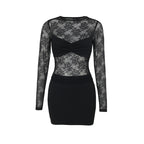 Women's Autumn Elegant Slim Lace Top and Skirt Two-Piece Set