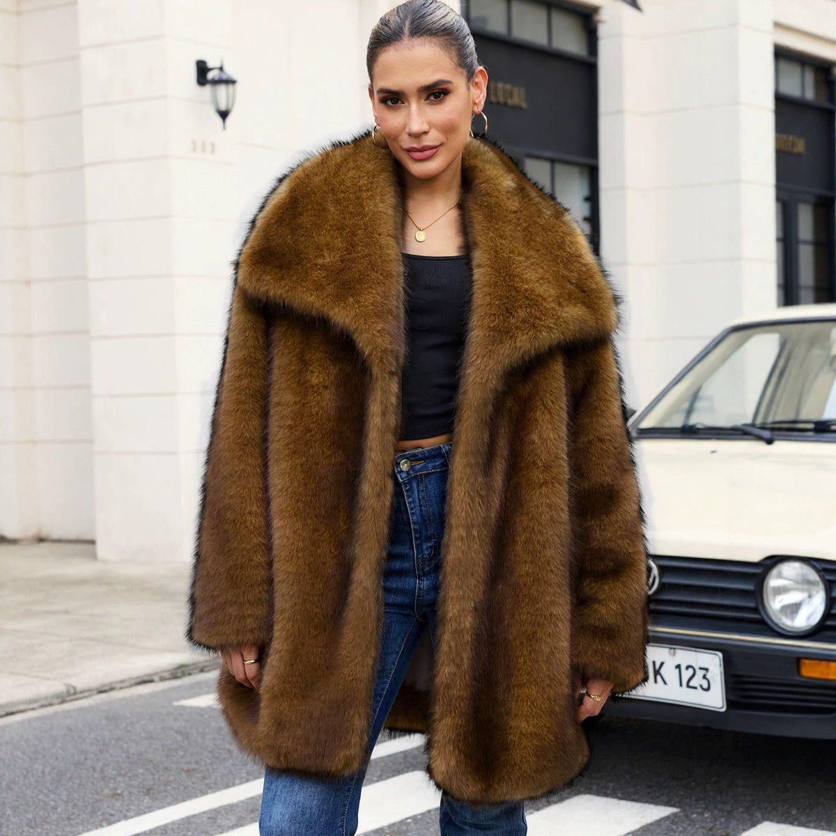 Women's Faux-Fur Plush Coat