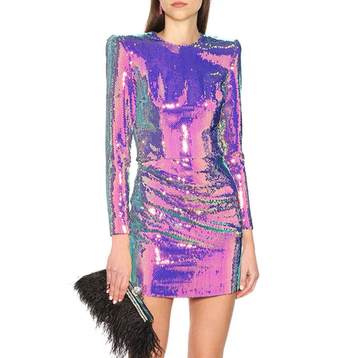 Women's Dazzling Sequ Shiny Elegant Annual Meeting Stage Cocktail Dress