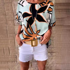 Women's Tropical Leaf Print Ruffle Sleeve T-Shirt