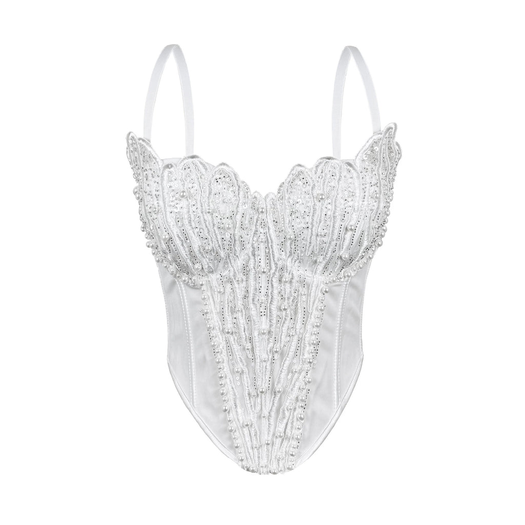 Women's Arrival Handmade Floral Pearl Suspender Vest Sexy Backless Tube Top Outer Wear Boning Corset Corset Body Shaping