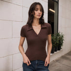 Women's Summer Sexy Slim Fit Polo Collar Sexy Outer Wear Underwear Short Sleeve T Shirt