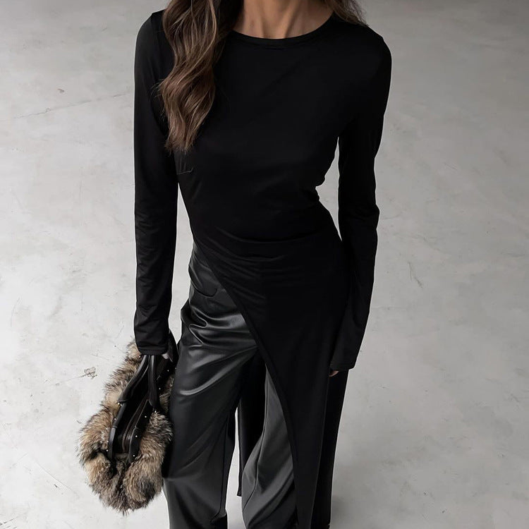 Asymmetric Slit Long Sleeve Maxi Dress