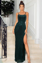 Sequin Spaghetti-Strap Split Bodycon Maxi Dress