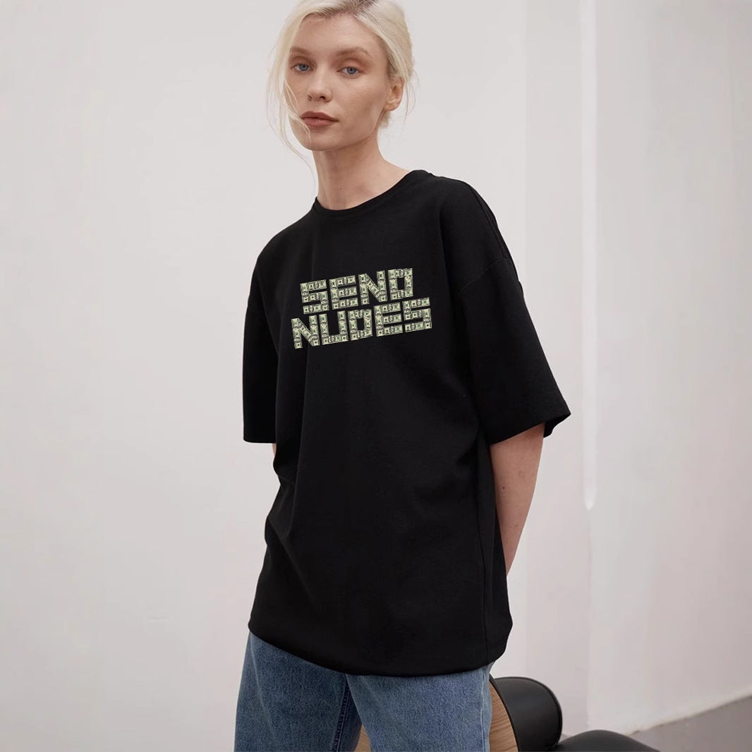 Women's Simple Printed T Shirt Women Summer Loose Round Neck Cotton Short Sleeve Top