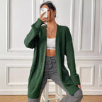 Real Shot Women Clothing Double Pocket Simple Casual Sweater Cardigan