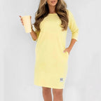 Summer Solid Color round Neck Loose Casual Long Sleeve Dress