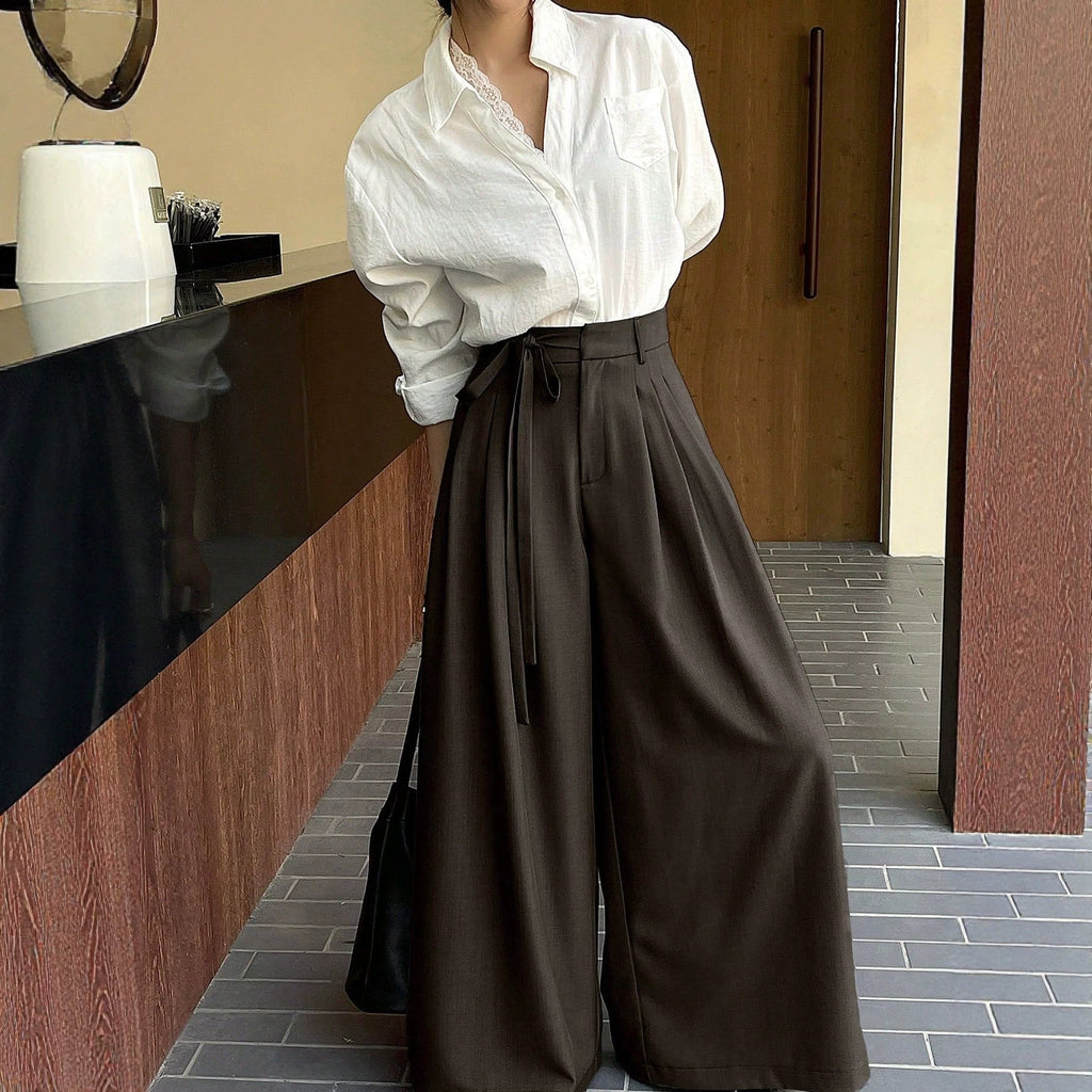 Loose A line High Waist Casual Simple Small Wide Pants Office High End Old Money Drape French Work Pant