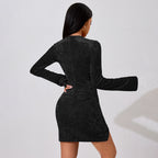 Women Dress Bell Sleeve Pleated Waist Tight Short Hip