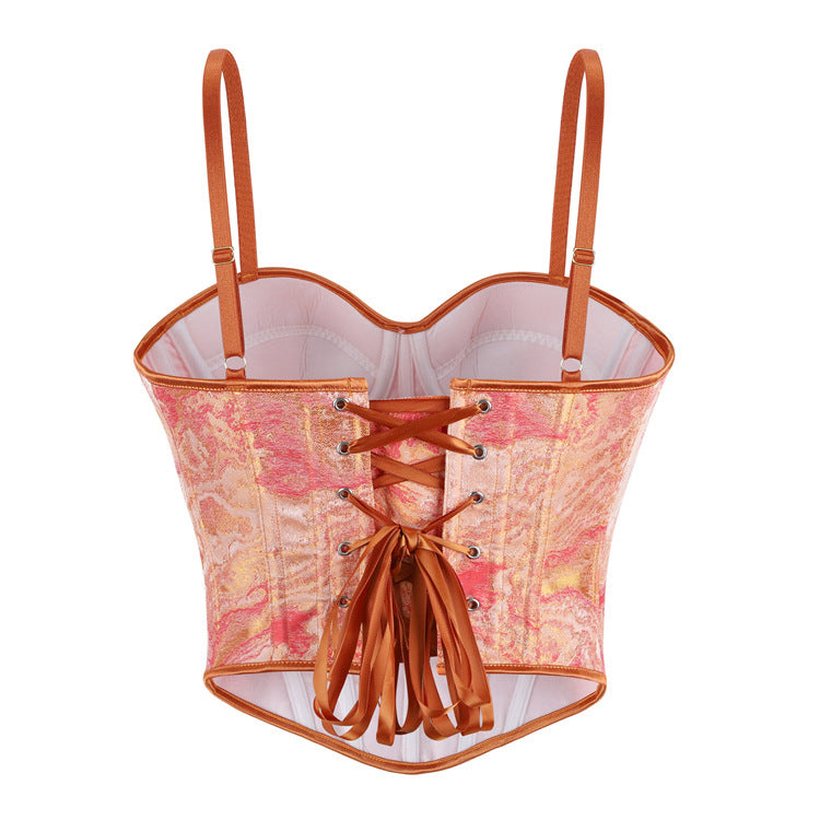Women's Orange Double Shoulder Strap With Cup Women Tube Top Court Body Shaping Top