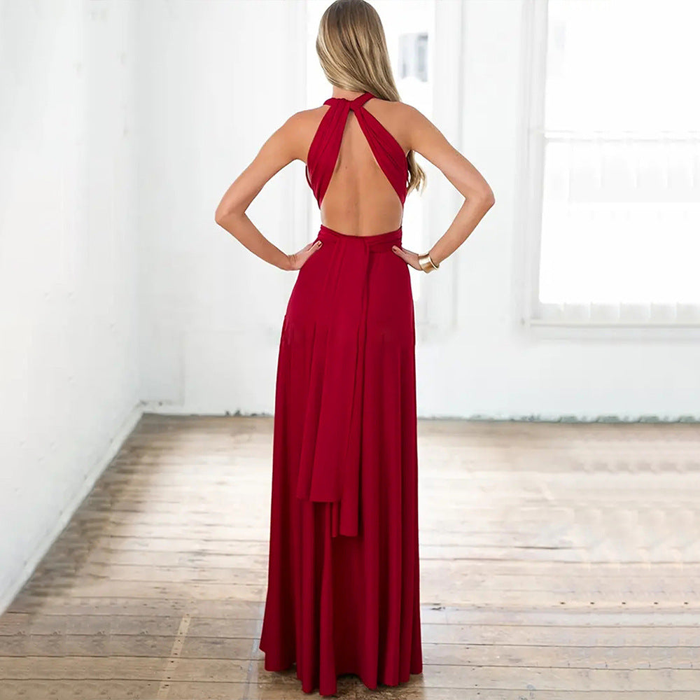 Women's Red Halter Tie Maxi Dress