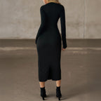 Solid Color Long Sleeved Hip Dress
