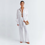 Spring Long-Sleeve Shirt Trousers Casual Cotton Linen Two-Piece Set