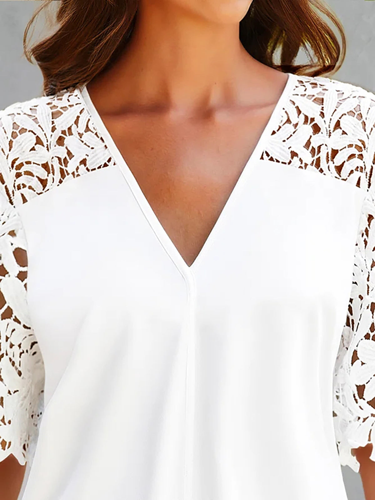 Women's Summer V Neck Sexy Lace Cutout Short Sleeved Chiffon Blouse Women Top