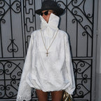 Chinese Cotton Machine Embroidery Stitching Lace Shirt Top Long Sleeve