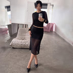Women's Mesh Lace Top And Skirt Set