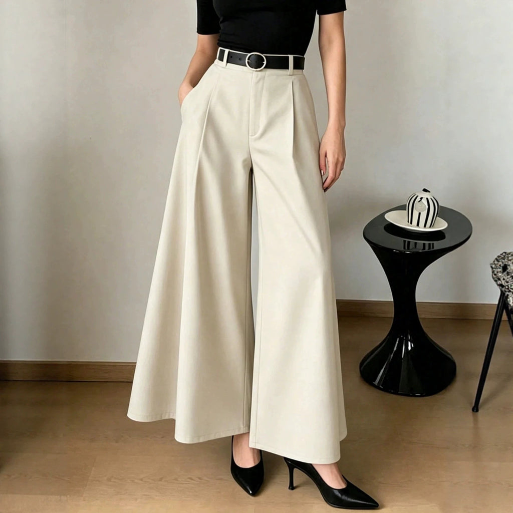 Minimalist Skinny A line High Waist Small Wide Leg Pants Large Swing Slimming Light Luxury Loose Casual Pants