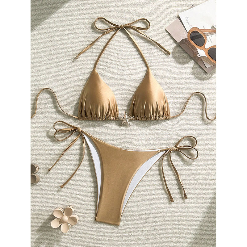 Lace Solid Bikini Swimwear