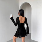 Women's Square-Neck Floral Lace Cutout Long-Sleeve Dress