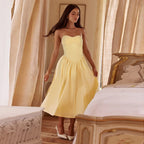 Elegant Solid-Color Sleeveless Strapless Waist Dress