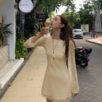 Mesh Long-Sleeve Slim Black Dress Autumn Hip