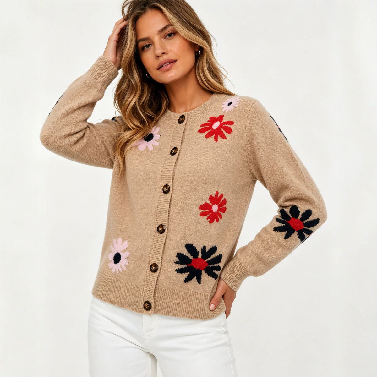 Women's Floral Jacquard Knit Cardigan