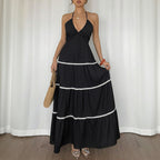 Women's Halter Backless Cutout Ruched Maxi Dress