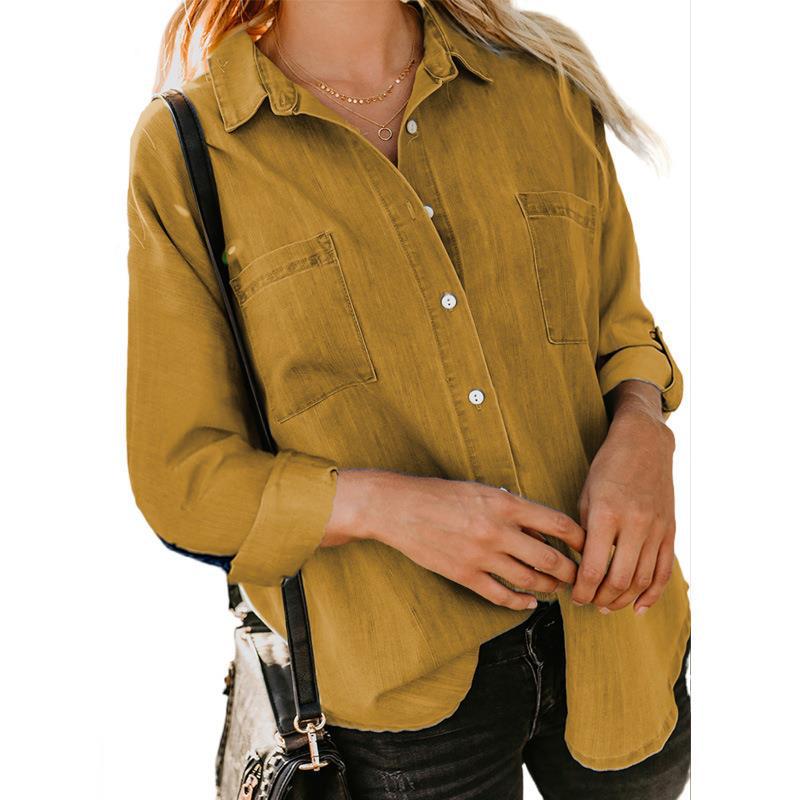 Women's Clothing Shirt Spring Autumn Loose Double Pocket Long Sleeve Casual Coat Shirt