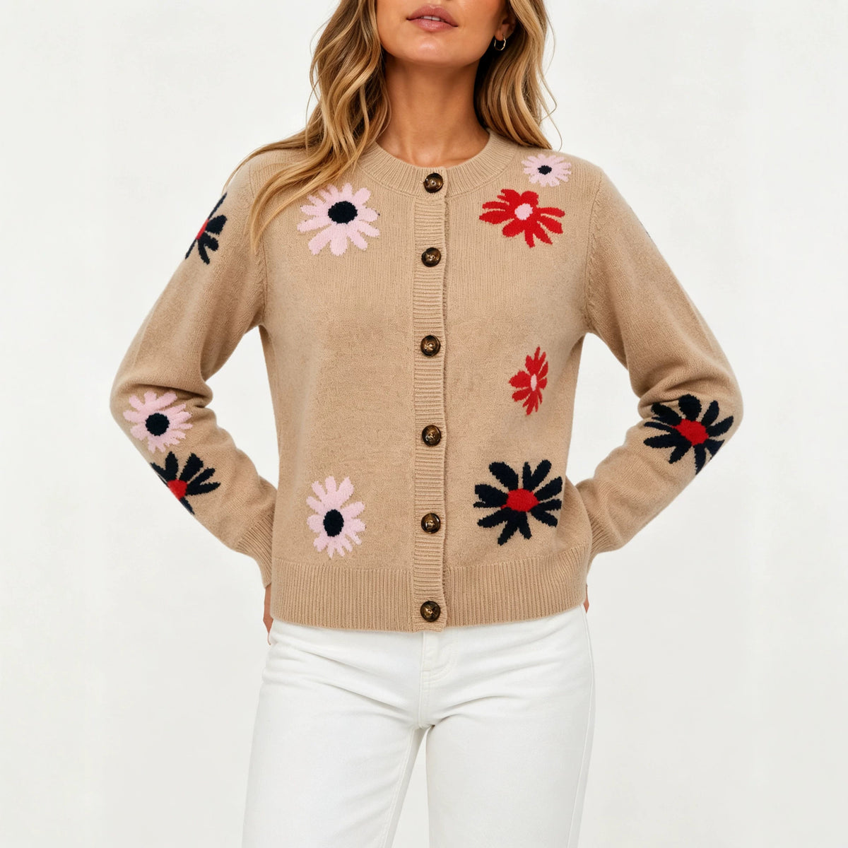 Women's Floral Jacquard Knit Cardigan
