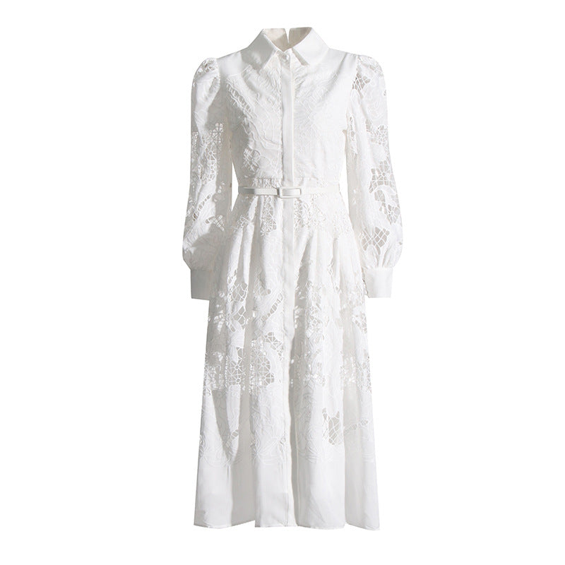 Women's Embroidered Polo-Collar Midi Dress