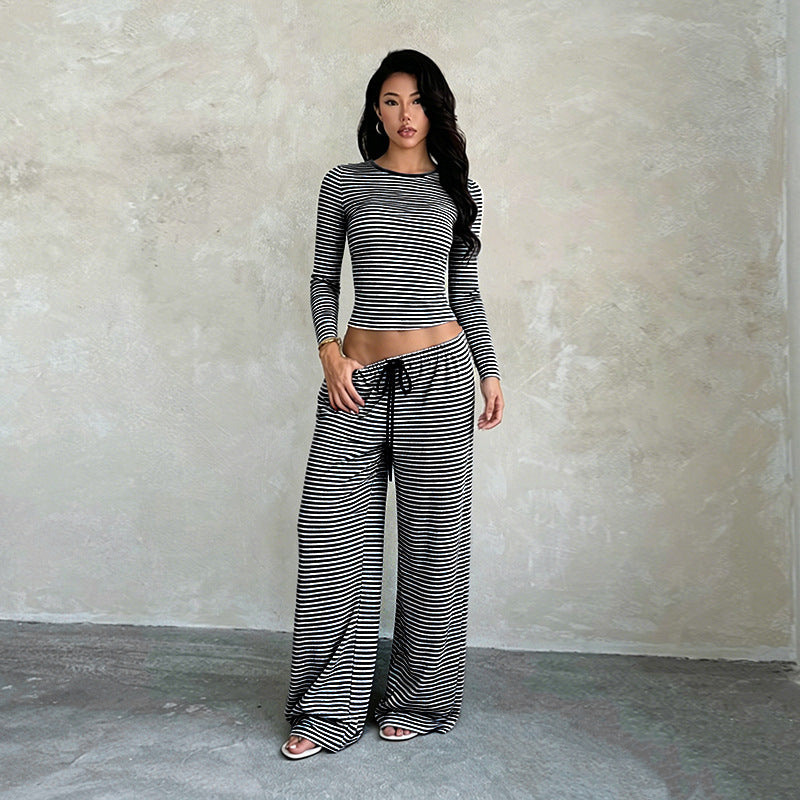 Women's Striped Wide-Leg Two-Piece Set
