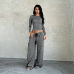 Women's Striped Wide-Leg Two-Piece Set
