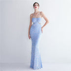 Women's Bottom Sequin Strappy Party Sequin Dress Long Banquet Slim Fit