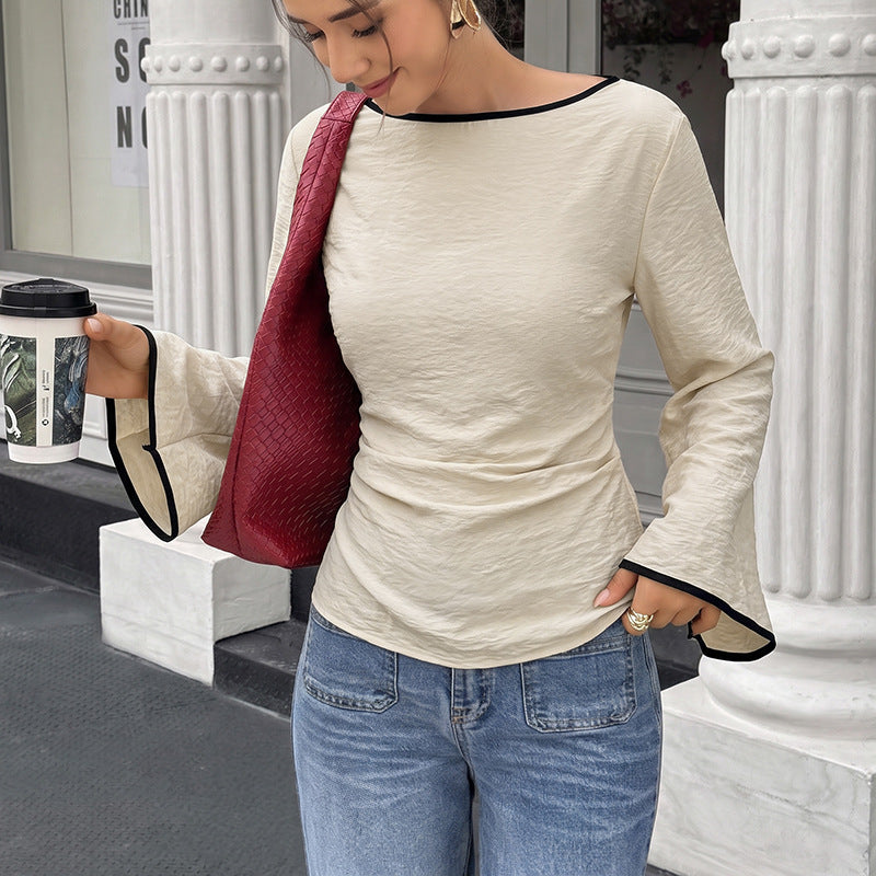 Long Sleeved Top Fall Winter Inner Wear Back Lace up Boat