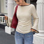 Long Sleeved Top Fall Winter Inner Wear Back Lace up Boat