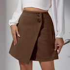 Autumn Winter Suede Irregular Asymmetric Solid Color Skirt