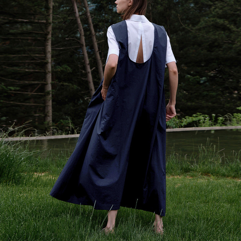 Cotton Linen Sleeveless Backless Maxi Dress