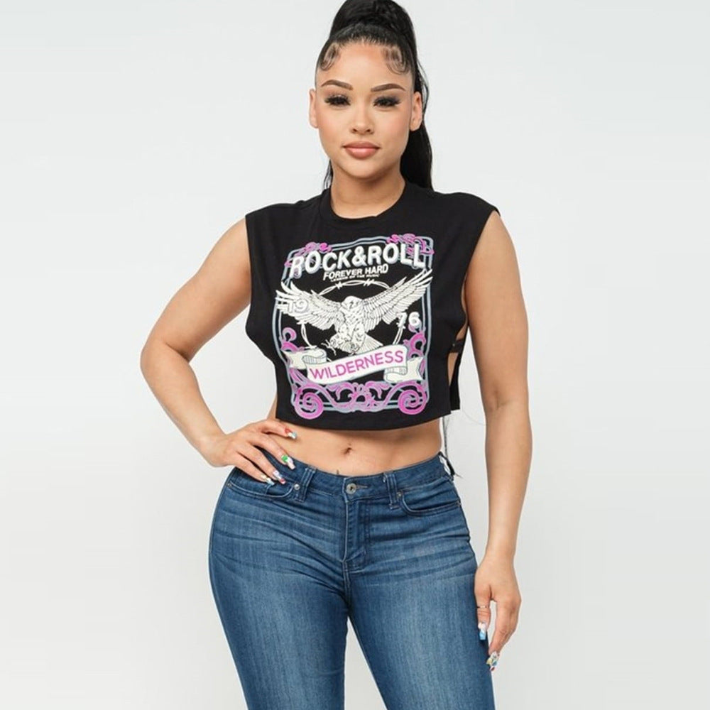 Women's Graphic Sleeveless Cutout Crop Top