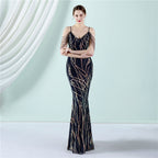 Women's Strappy Sequin Bridal Long Dinner Slim Fit Fishtail Wedding Gala Dress