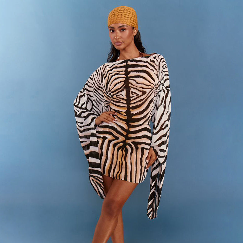 Women's Striped Flare-Sleeve Mini Dress