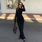 One-Shoulder Long-Sleeve Ruched Maxi Dress