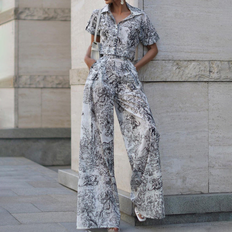 Collared Short Shirt High Waist Slimming Wide
